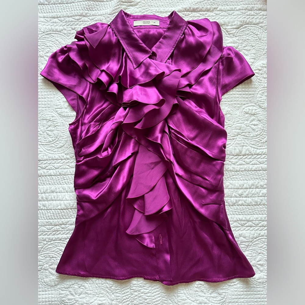 PRADA ruffle button down 100% silk blouse